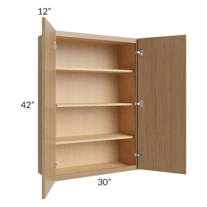 RTA Township Rift Oak 30" x 42" Wall Cabinet with 1 Decorative End Panel - Finished Right Side