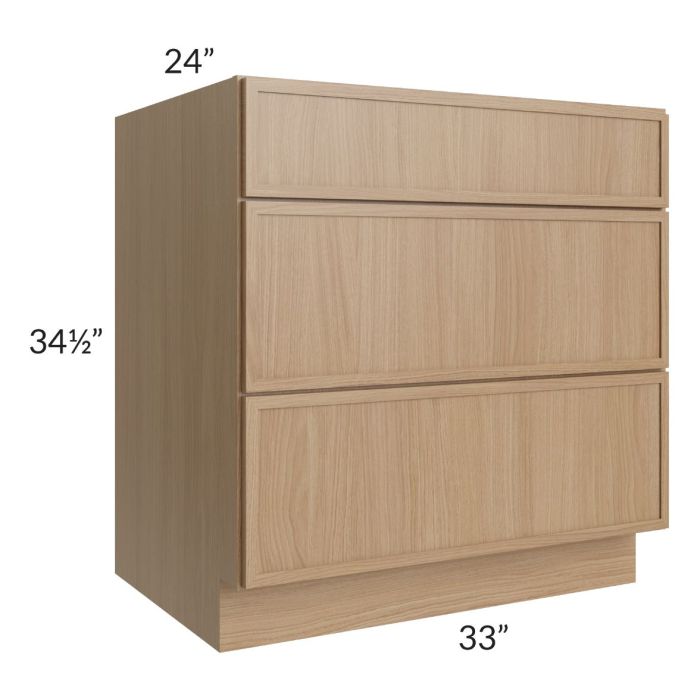 RTA Township Rift Oak 33" 3-Drawer Base Cabinet - Finished Right Side