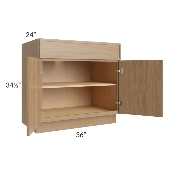 RTA Township Rift Oak 36" Base Cabinet with 1 Decorative End Panel and 1 Roll Out Tray - Finished Right Side