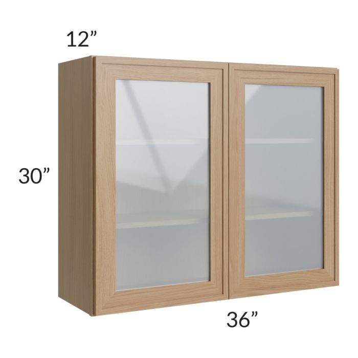 RTA Township Rift Oak 36" x 30" Wall Glass Door Cabinet with 2 Decorative End Panels