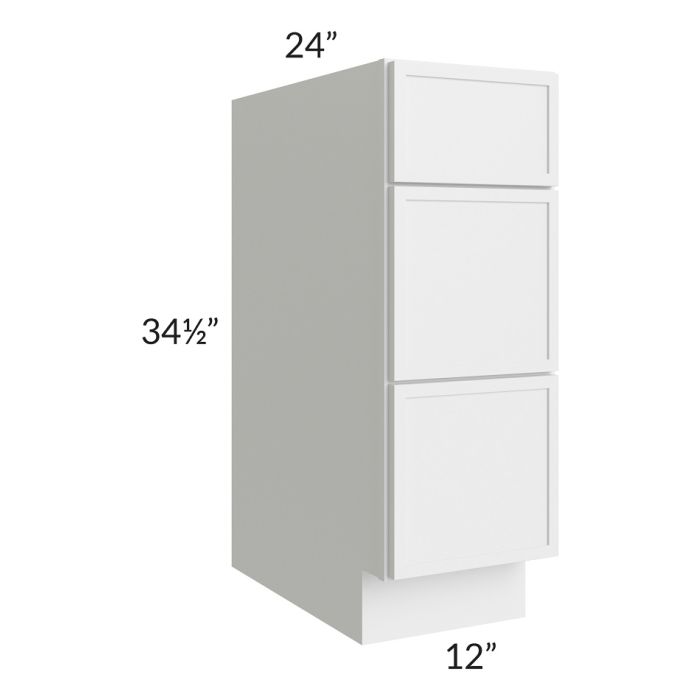 RTA Township White 12" 3-Drawer Base Cabinet with 2 Decorative END Panels