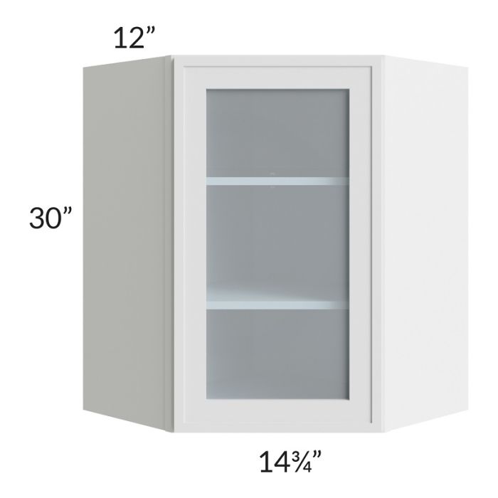 RTA Township White 24" x 30" Diagonal Corner Wall Glass Door Cabinet with 1 Decorative END Panel
