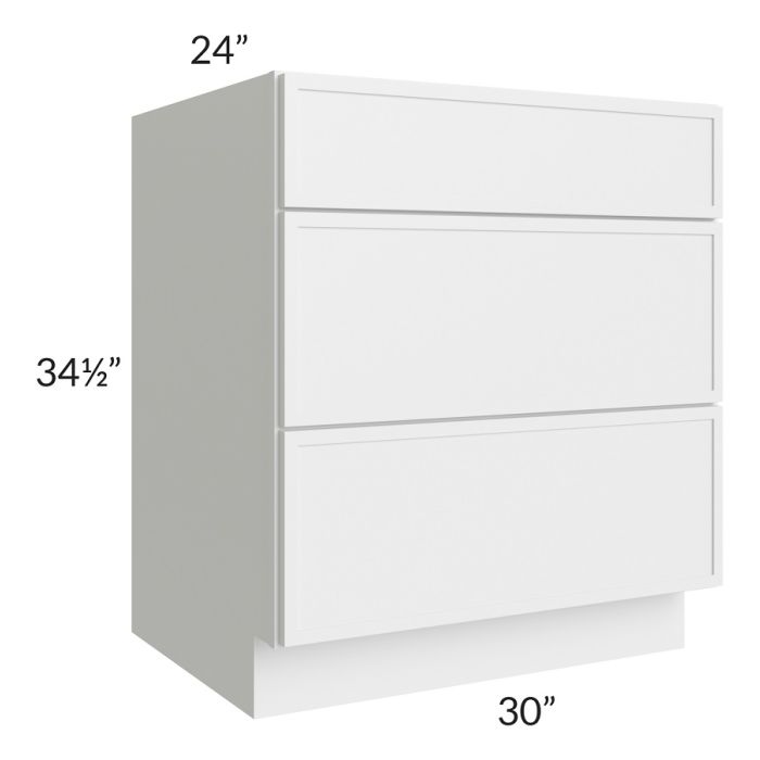RTA Township White 30" 3-Drawer Base Cabinet with 2 Decorative END Panels