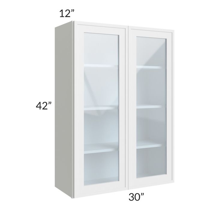 RTA Township White 30" x 42" Wall Glass Door Cabinet with 1 Decorative END Panel