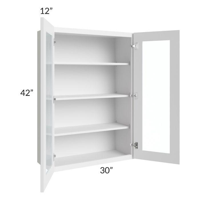 RTA Township White 30" x 42" Wall Glass Door Cabinet with 1 Decorative END Panel