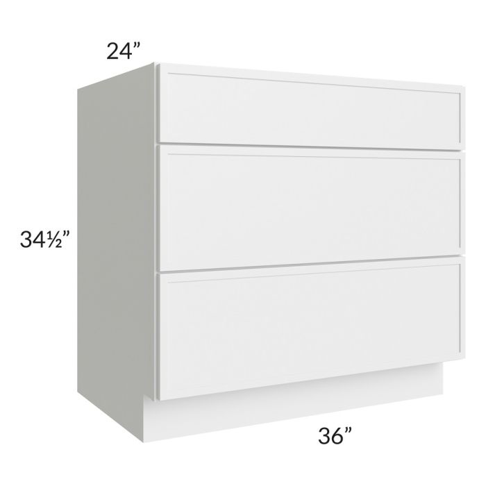 RTA Township White 36" 3-Drawer Base Cabinet with 1 Decorative END Panel