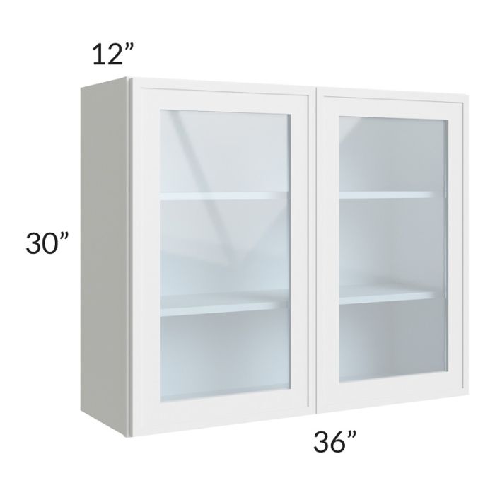 RTA Township White 36" x 30" Wall Glass Door Cabinet with 1 Decorative END Panel