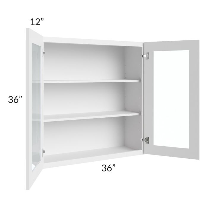 RTA Township White 36" x 36" Wall Glass Door Cabinet with 2 Decorative END Panels