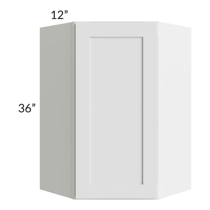 RTA Vail White Shaker 24" x 36" Wall Diagonal Corner Cabinet with Glass Door