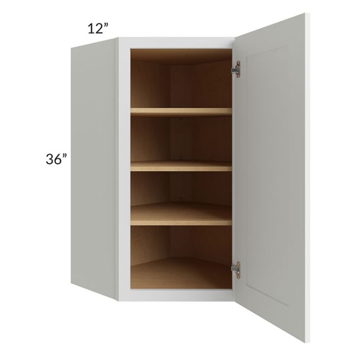 RTA Vail White Shaker 24" x 36" Wall Diagonal Corner Cabinet with Glass Door