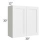RTA Vail White Shaker 30" x 30" Wall Cabinet with 2 Decorative End Panels and Glass Door