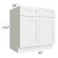 RTA Vail White Shaker 33" Base Cabinet with 1 Decorative End Panel and 2 Roll Out Trays