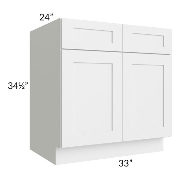 RTA Vail White Shaker 33" Base Cabinet with 1 Decorative End Panel and 2 Roll Out Trays