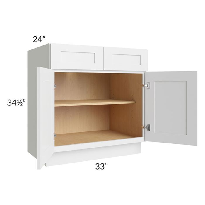 RTA Vail White Shaker 33" Base Cabinet with 1 Decorative End Panel and 2 Roll Out Trays