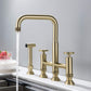 Rbrohant Brushed Gold Stainless Steel Two Handle High Arc Kitchen Faucet with Side Spray
