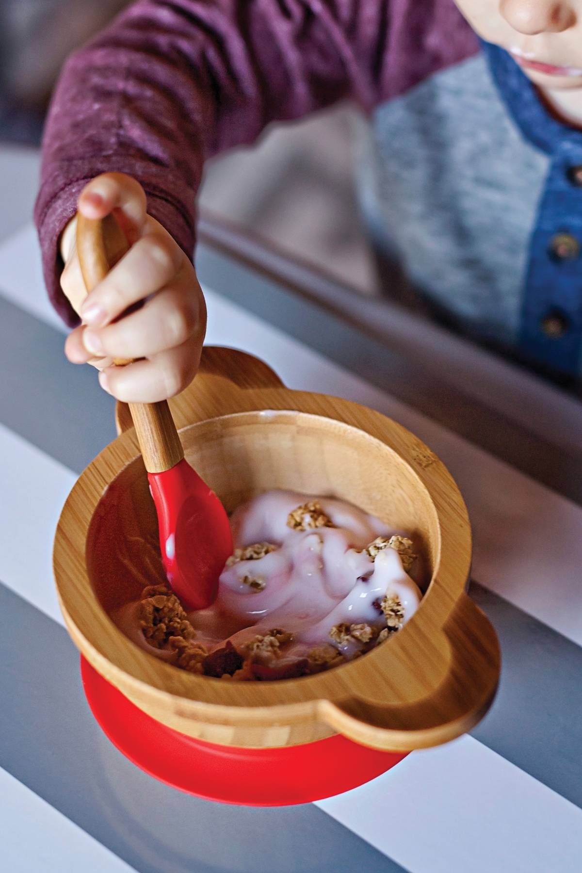 Red Rover Monkey Design Suction Bowl & Spoon - Bamboo & Silicone - (16 Sets)