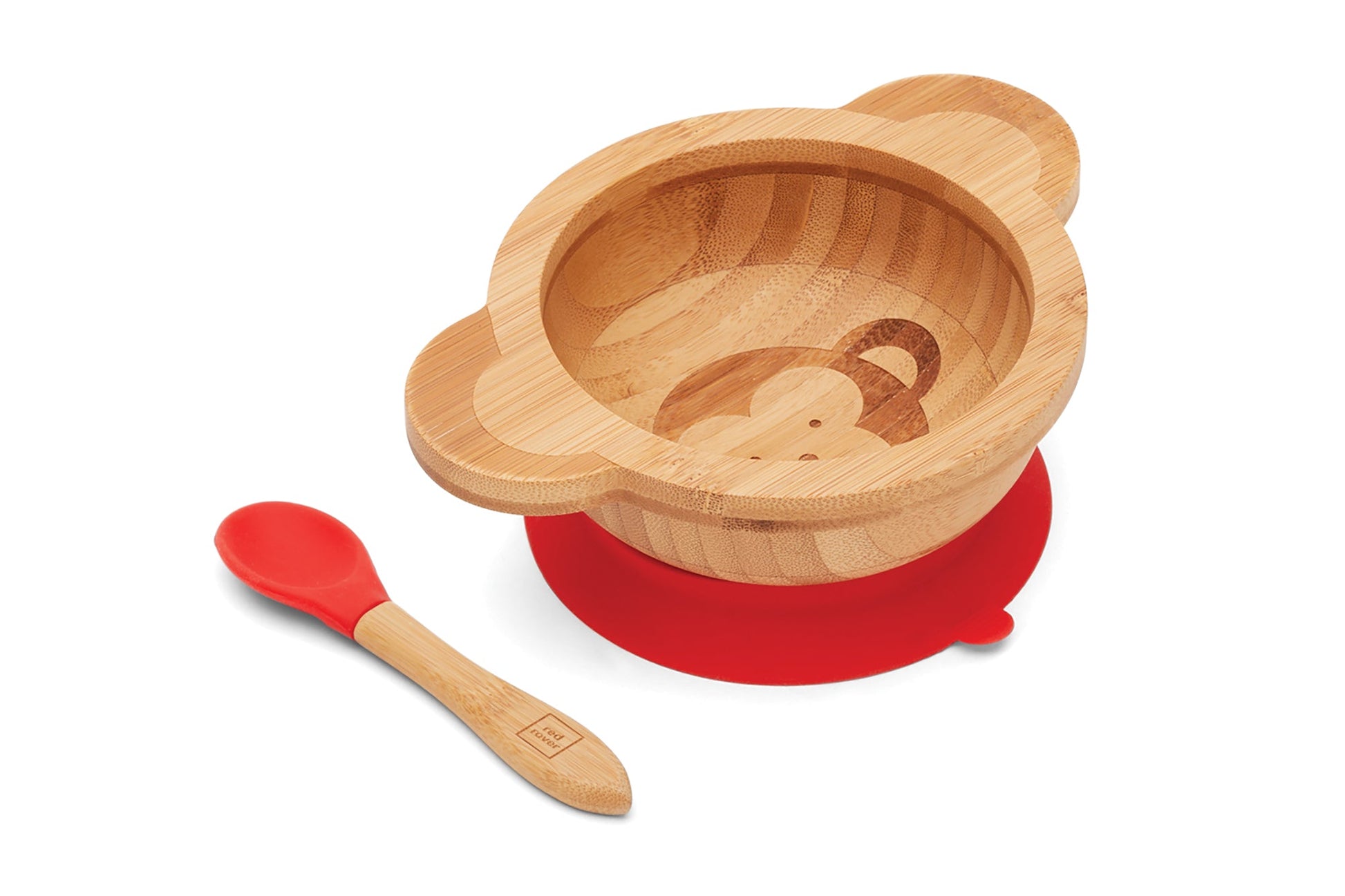 Red Rover Monkey Design Suction Bowl & Spoon - Bamboo & Silicone - (16 Sets)