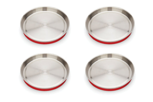 Red Rover Stainless Steel Kids Plate Red Suction - Set of 4