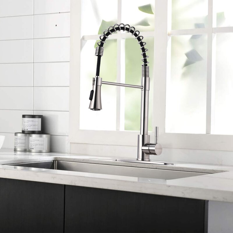 Renist D0675-BN Pull Down Touch Single Handle Brushed Nickel Kitchen Faucet with Deck Plate