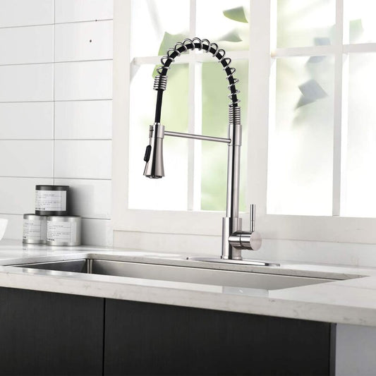 Renist D0675-BN Pull Down Touch Single Handle Brushed Nickel Kitchen Faucet with Deck Plate