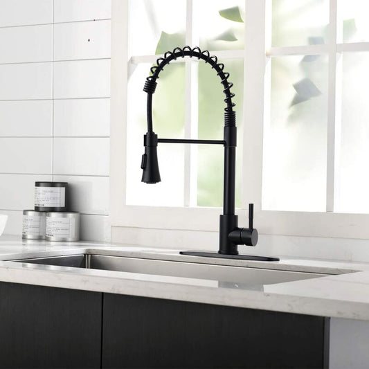 Renist D0675-MB Pull Down Touch Single Handle Matte Black Kitchen Faucet with Deck Plate