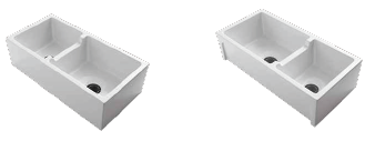 Romano Italian Reversible 60/40 Dual Bowl 36" White Fireclay Kitchen Sink by Chemcore Industries