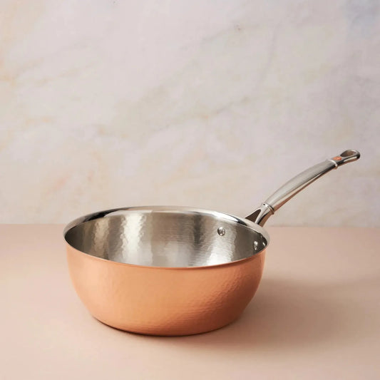 Ruffoni Symphoria Cupra 10" 4-Quart Hammered Copper Chef Pan With Riveted Stainless Steel Handle Inlaid With Signature Copper Coin