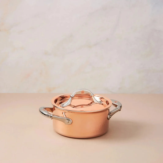 Ruffoni Symphoria Cupra 6" 2-Quart Hammered Copper Saucepot With Copper-Clad Lid and Riveted Stainless Steel Handle Inlaid With Signature Copper Coin