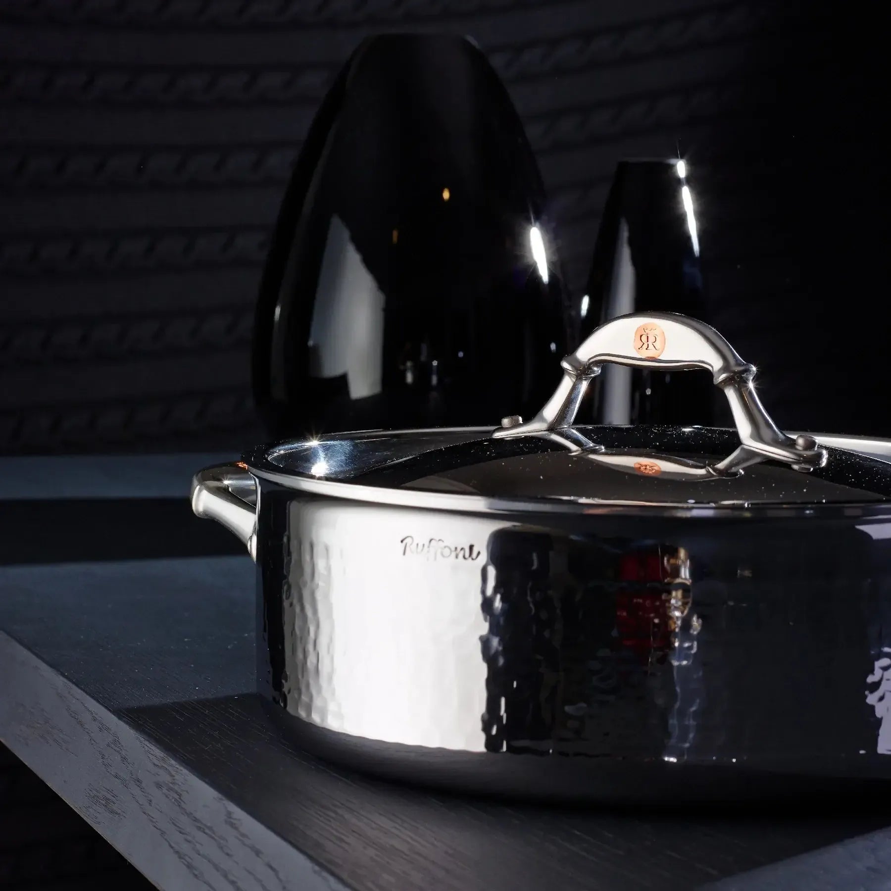 Ruffoni Symphoria Prima 10" 5-Quart Hammered Clad Stainless Steel Braiser With Riveted Stainless Steel Lid and Handle Inlaid With Signature Copper Coin