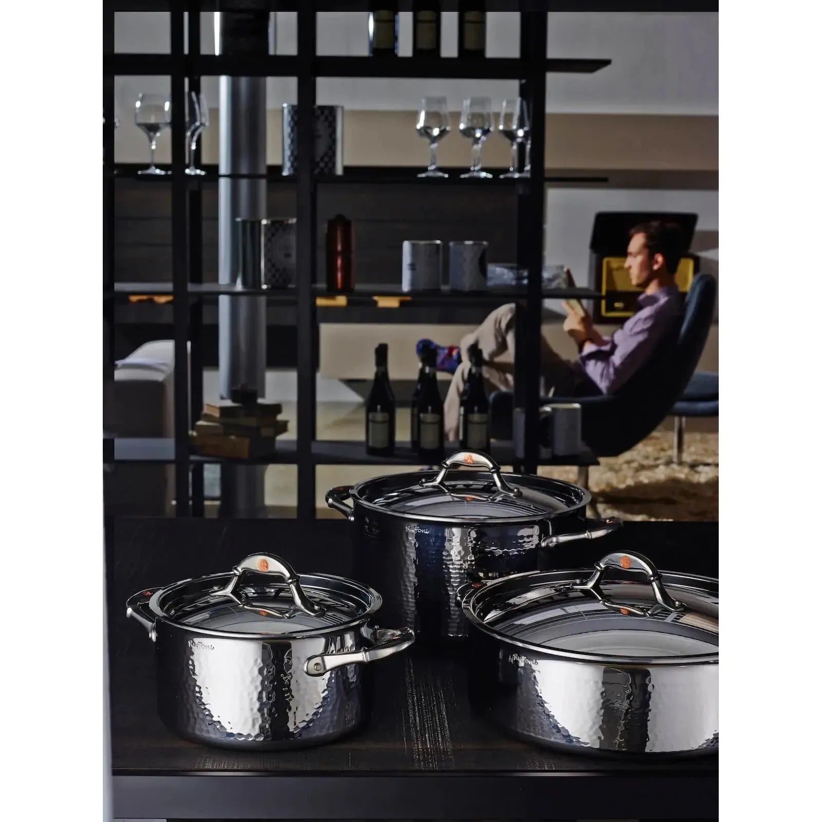 Ruffoni Symphoria Prima 10" 5-Quart Hammered Clad Stainless Steel Braiser With Riveted Stainless Steel Lid and Handle Inlaid With Signature Copper Coin
