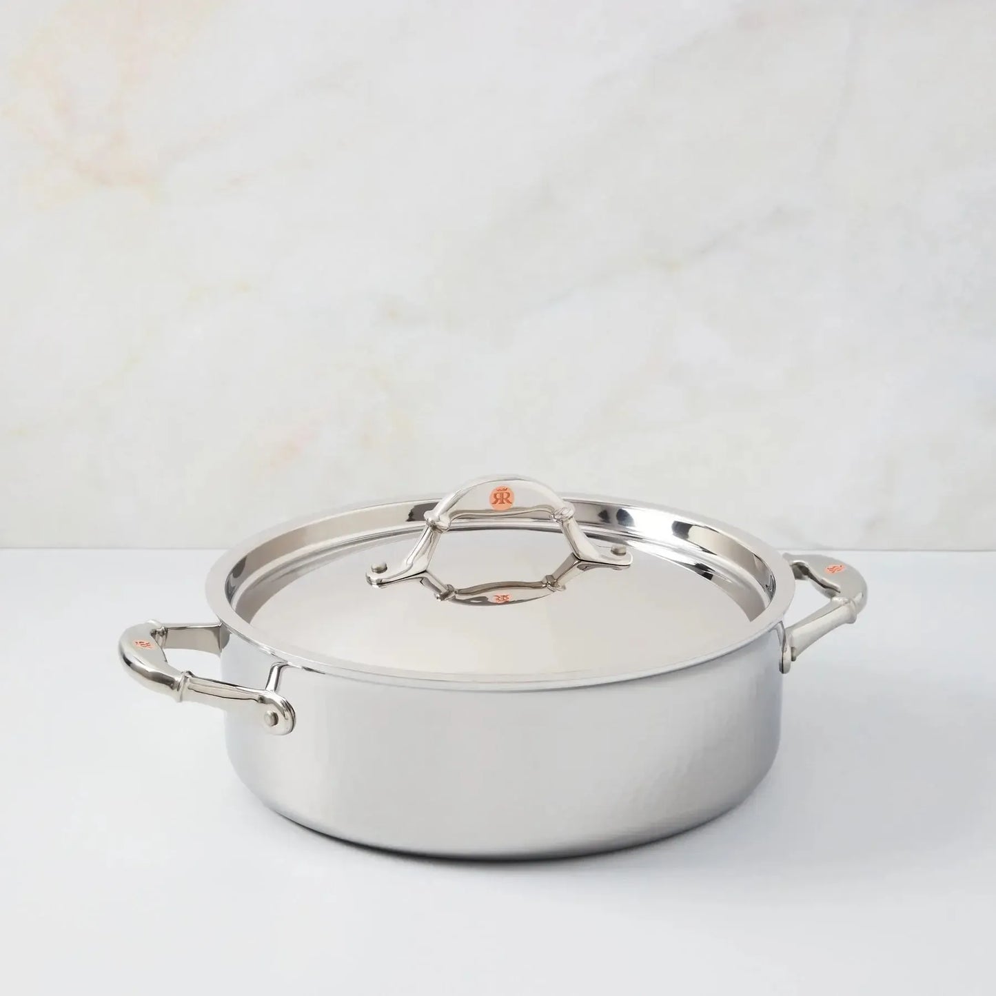 Ruffoni Symphoria Prima 10" 5-Quart Hammered Clad Stainless Steel Braiser With Riveted Stainless Steel Lid and Handle Inlaid With Signature Copper Coin