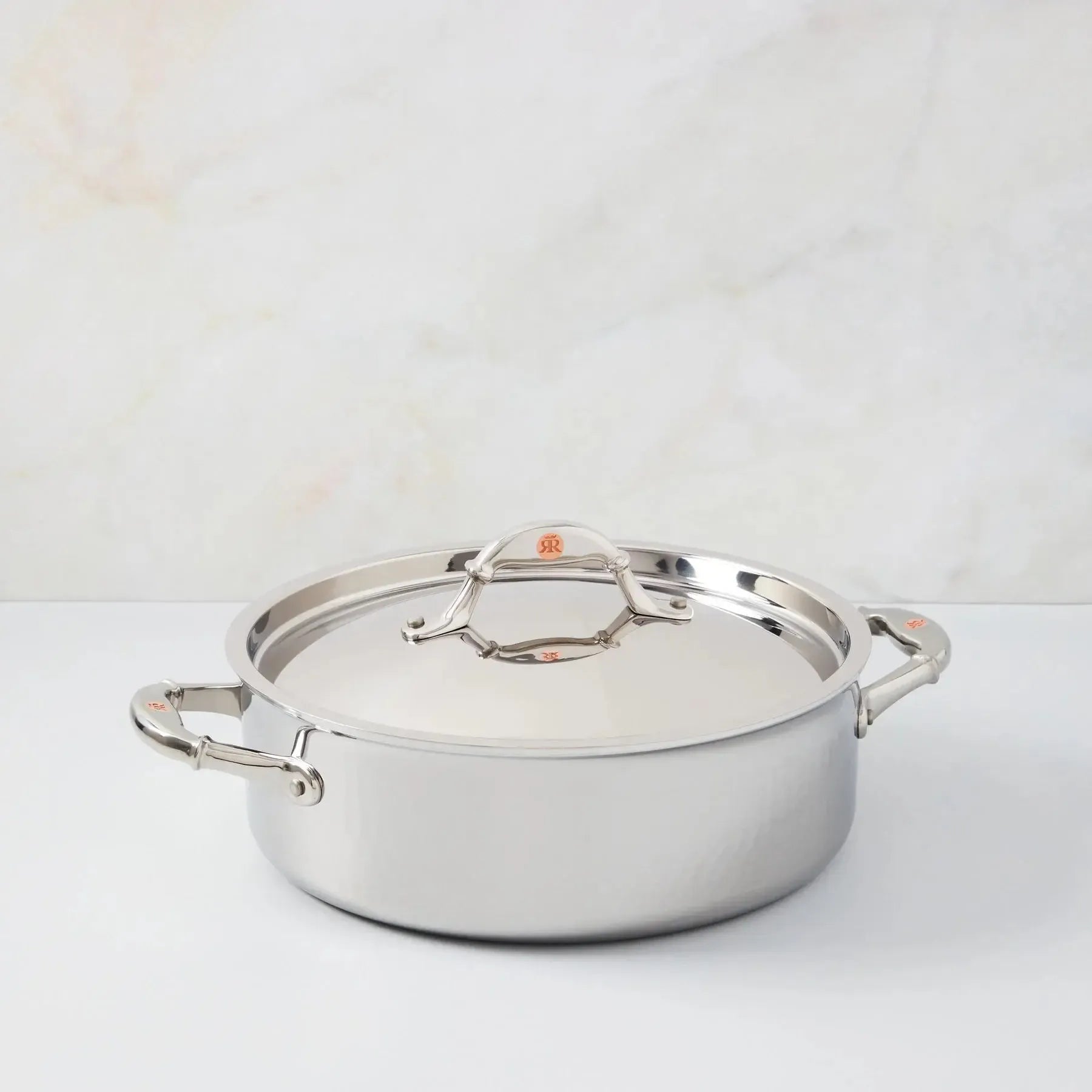 Ruffoni Symphoria Prima 10" 5-Quart Hammered Clad Stainless Steel Braiser With Riveted Stainless Steel Lid and Handle Inlaid With Signature Copper Coin