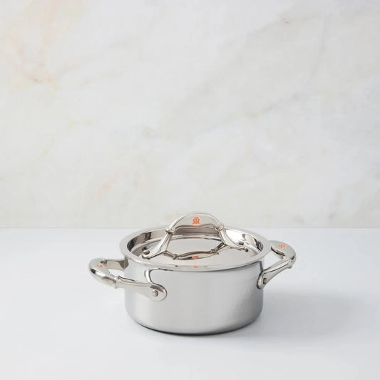 Ruffoni Symphoria Prima 6" 2-Quart Hammered Clad Stainless Steel Saucepot With Riveted Stainless Steel Lid and Handle Inlaid With Signature Copper Coin