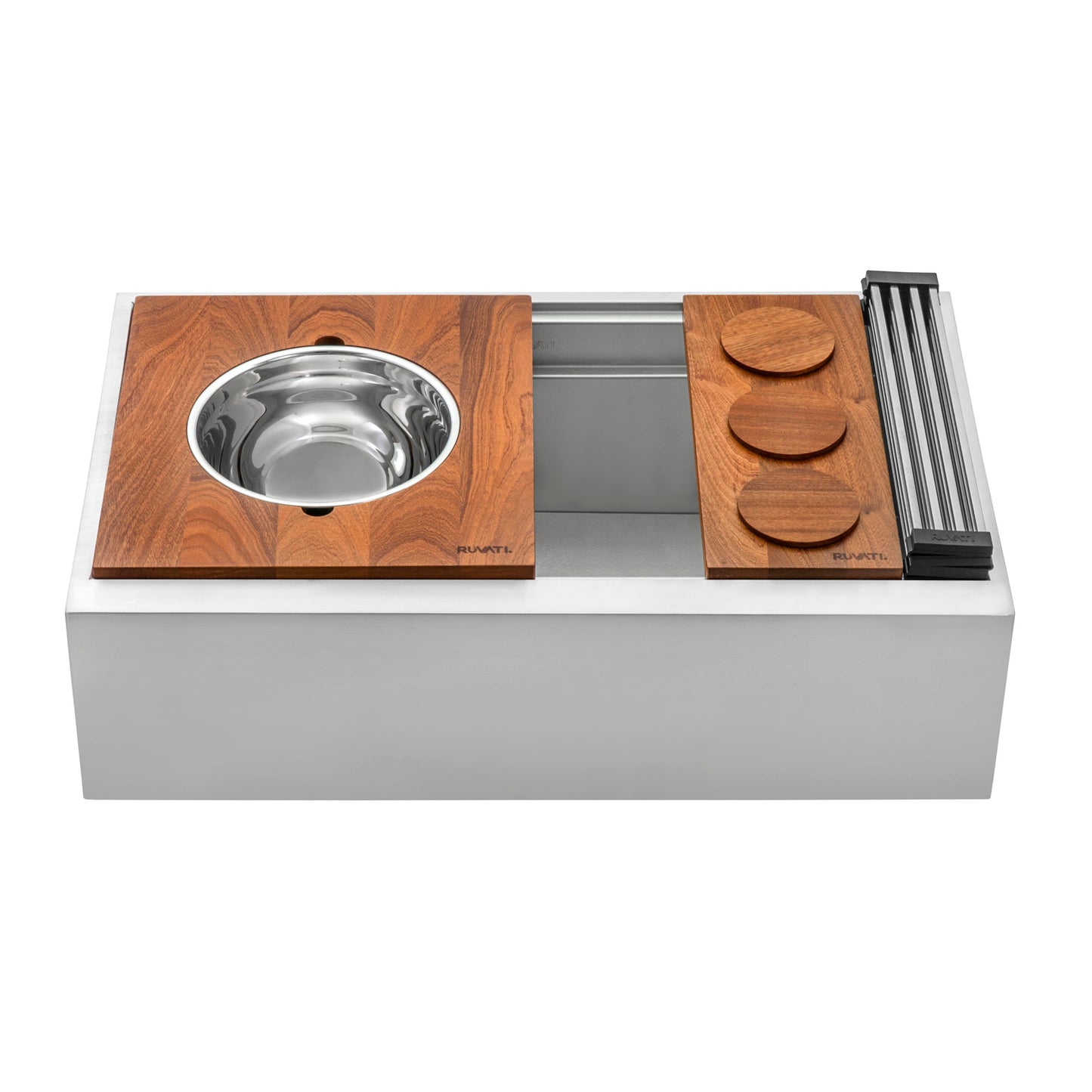 Ruvati 34" Dual-Tier Ledge Apron-Front Stainless Steel Kitchen Sink