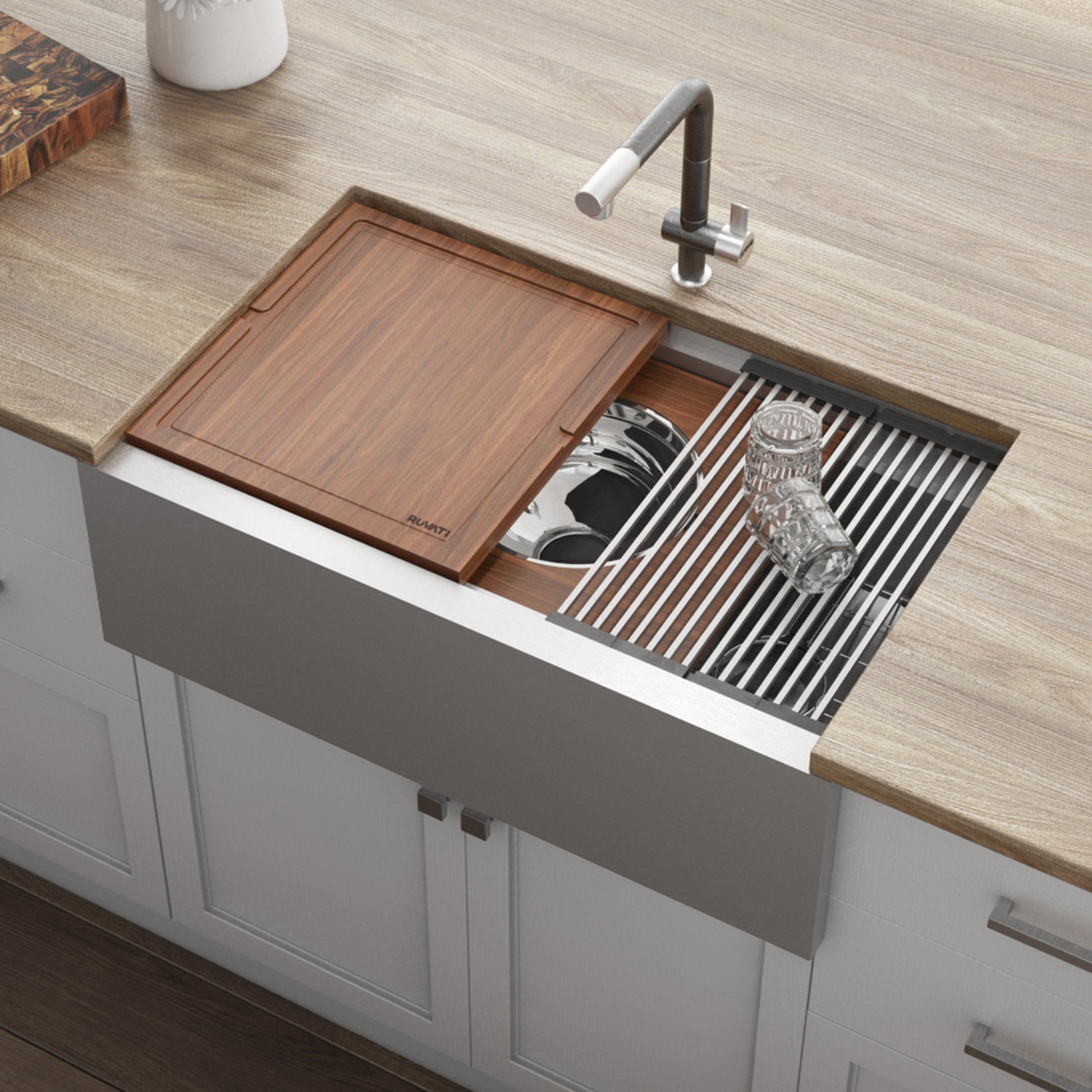 Ruvati 34" Dual-Tier Ledge Apron-Front Stainless Steel Kitchen Sink