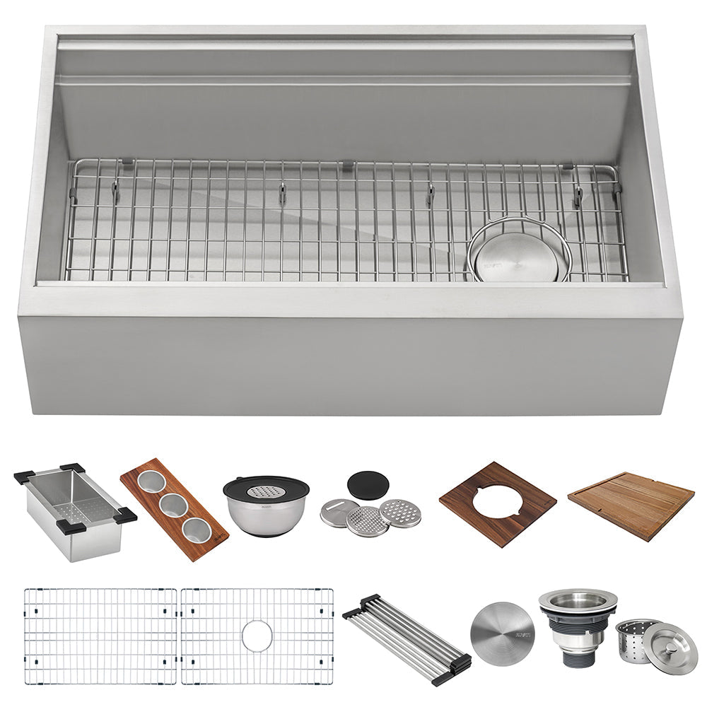 Ruvati 45" Dual-Tier Ledge Apron-Front Stainless Steel Kitchen Sink