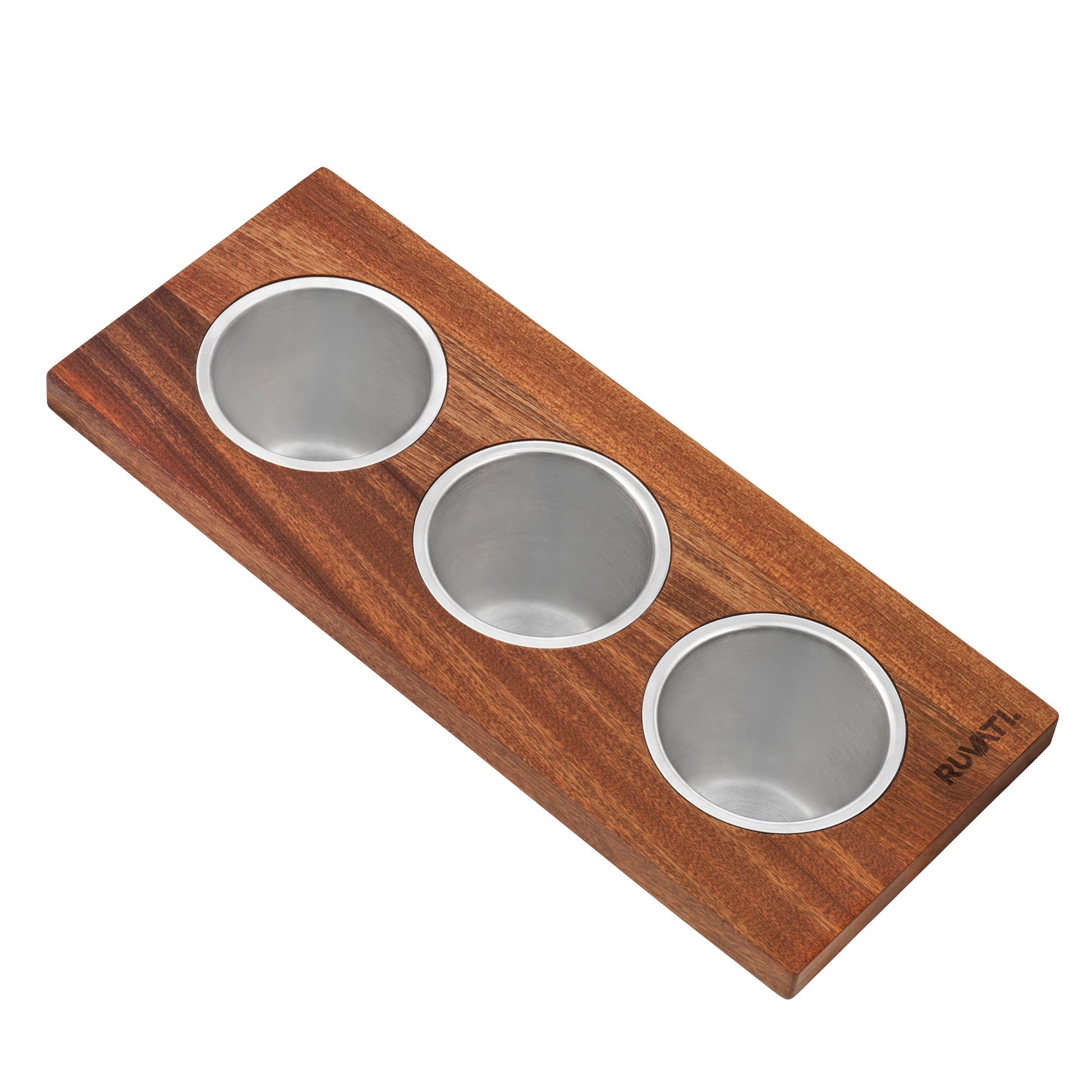 Ruvati 7" Three Wooden and Stainless Steel Condiment Bowl Tray Kitchen Sink for Workstation