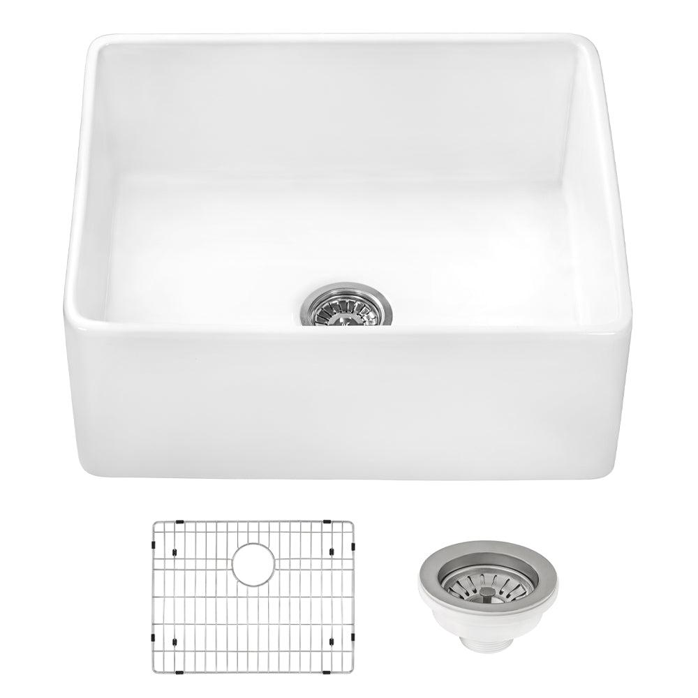 Ruvati Fiamma 23" x 18" White Single Bowl Fireclay Farmhouse Laundry Utility Kitchen Sink