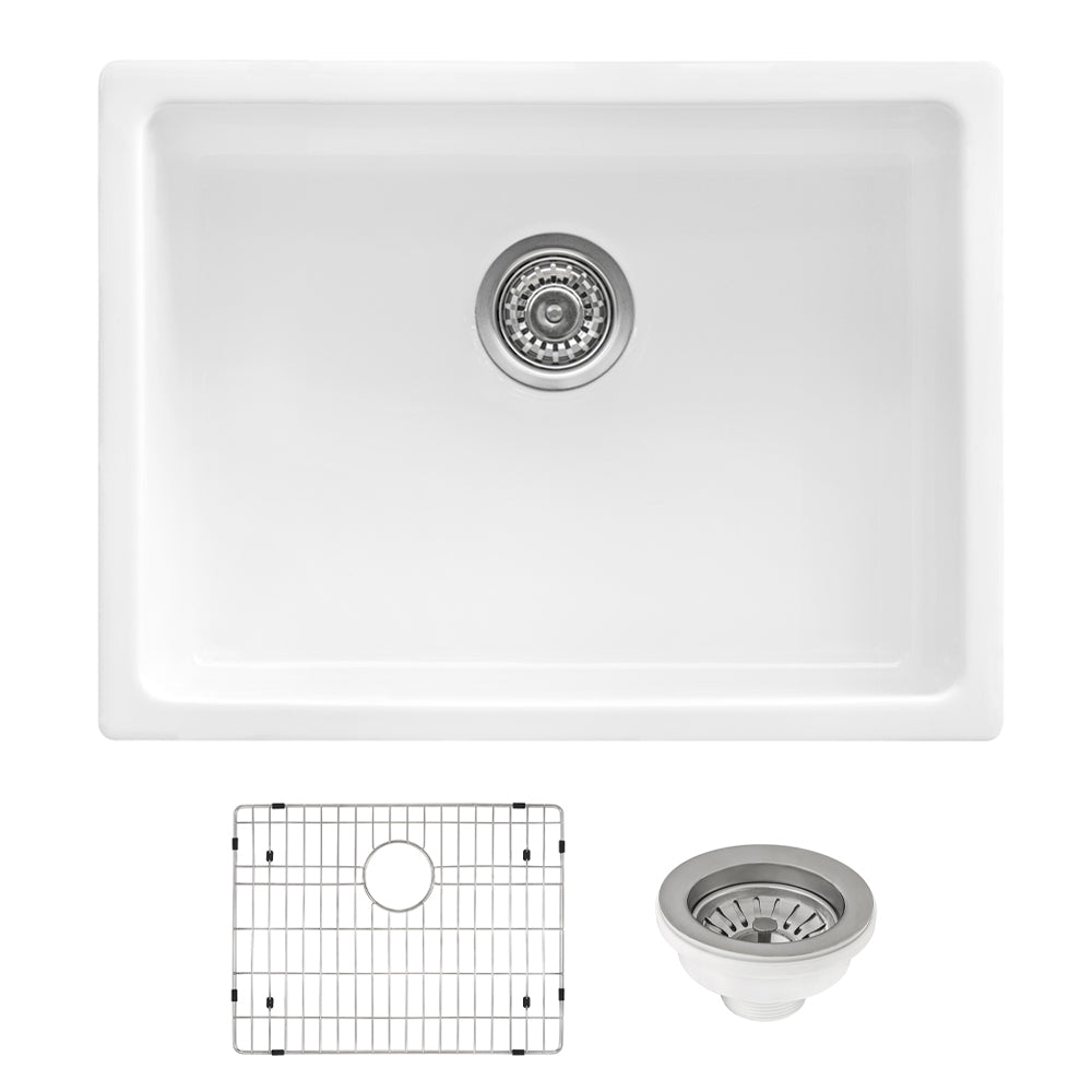 Ruvati Fiamma 24" x 18" White Single Bowl Fireclay Dual Mount Kitchen Sink