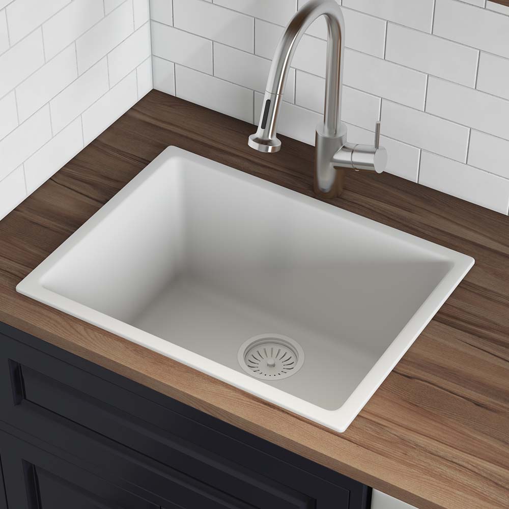 Ruvati Fiamma 24" x 18" White Single Bowl Fireclay Dual Mount Kitchen Sink