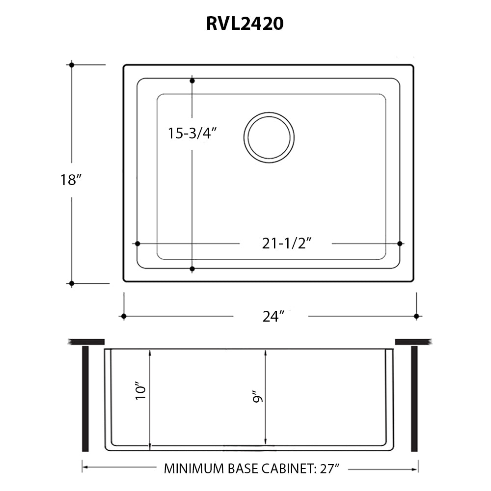 Ruvati Fiamma 24" x 18" White Single Bowl Fireclay Dual Mount Kitchen Sink