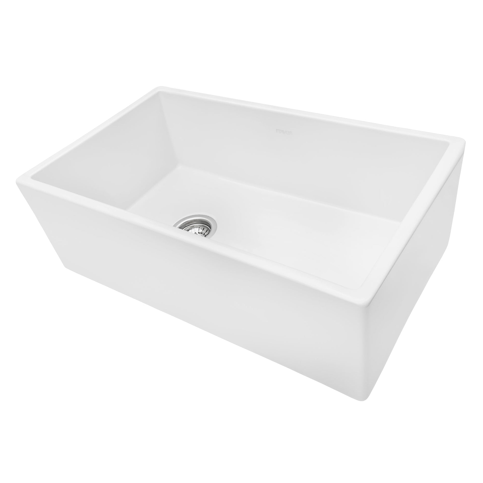 Ruvati Fiamma 30" White Offset Left-Drain Fireclay Farmhouse Kitchen Sink Single Bowl