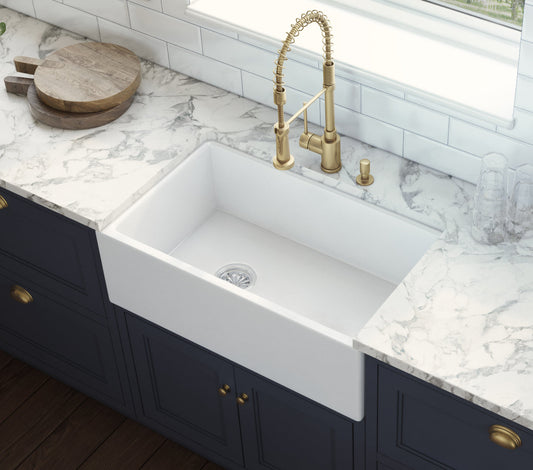 Ruvati Fiamma 30" White Offset Left-Drain Fireclay Farmhouse Kitchen Sink Single Bowl