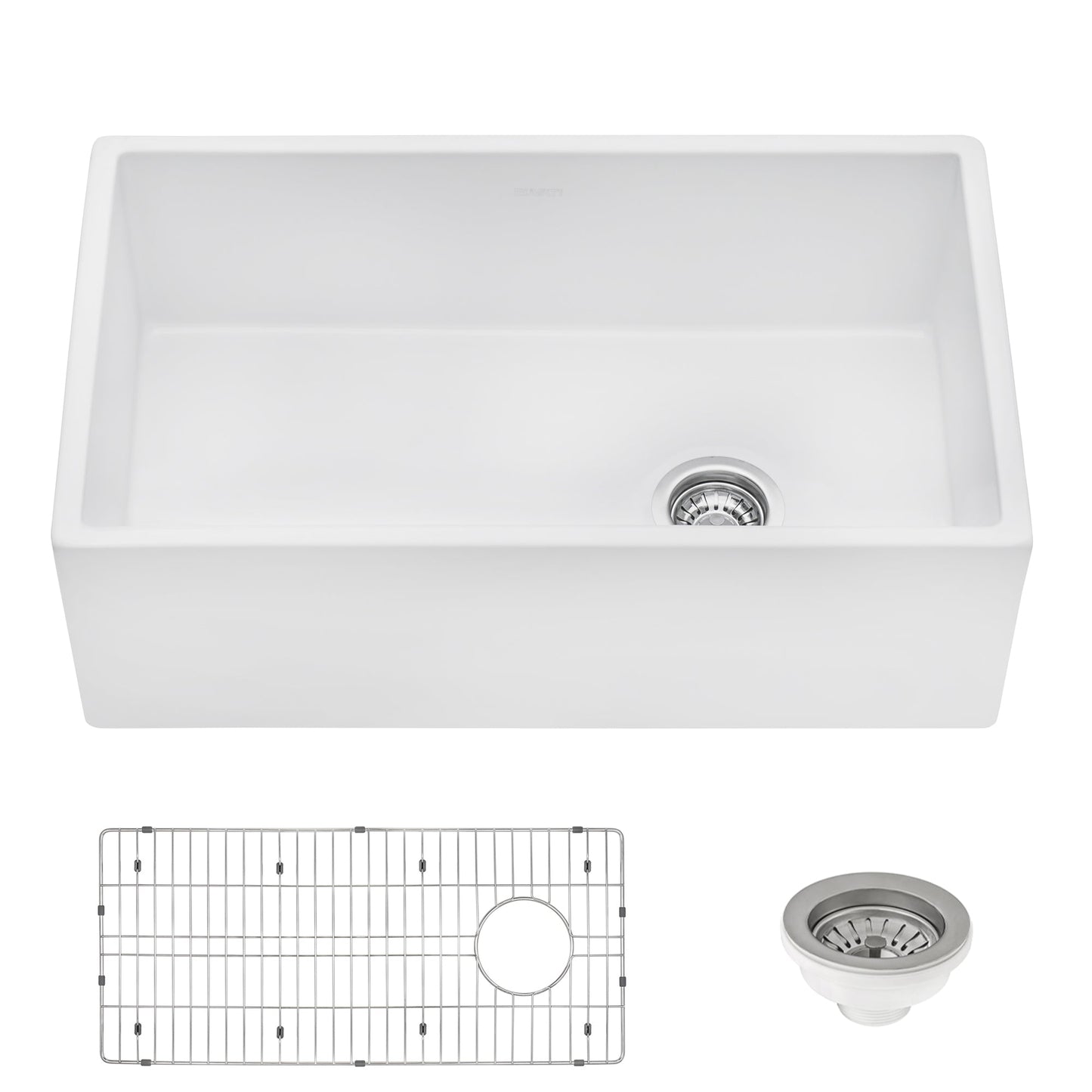 Ruvati Fiamma 30" White Offset Right-Drain Fireclay Farmhouse Kitchen Sink Single Bowl