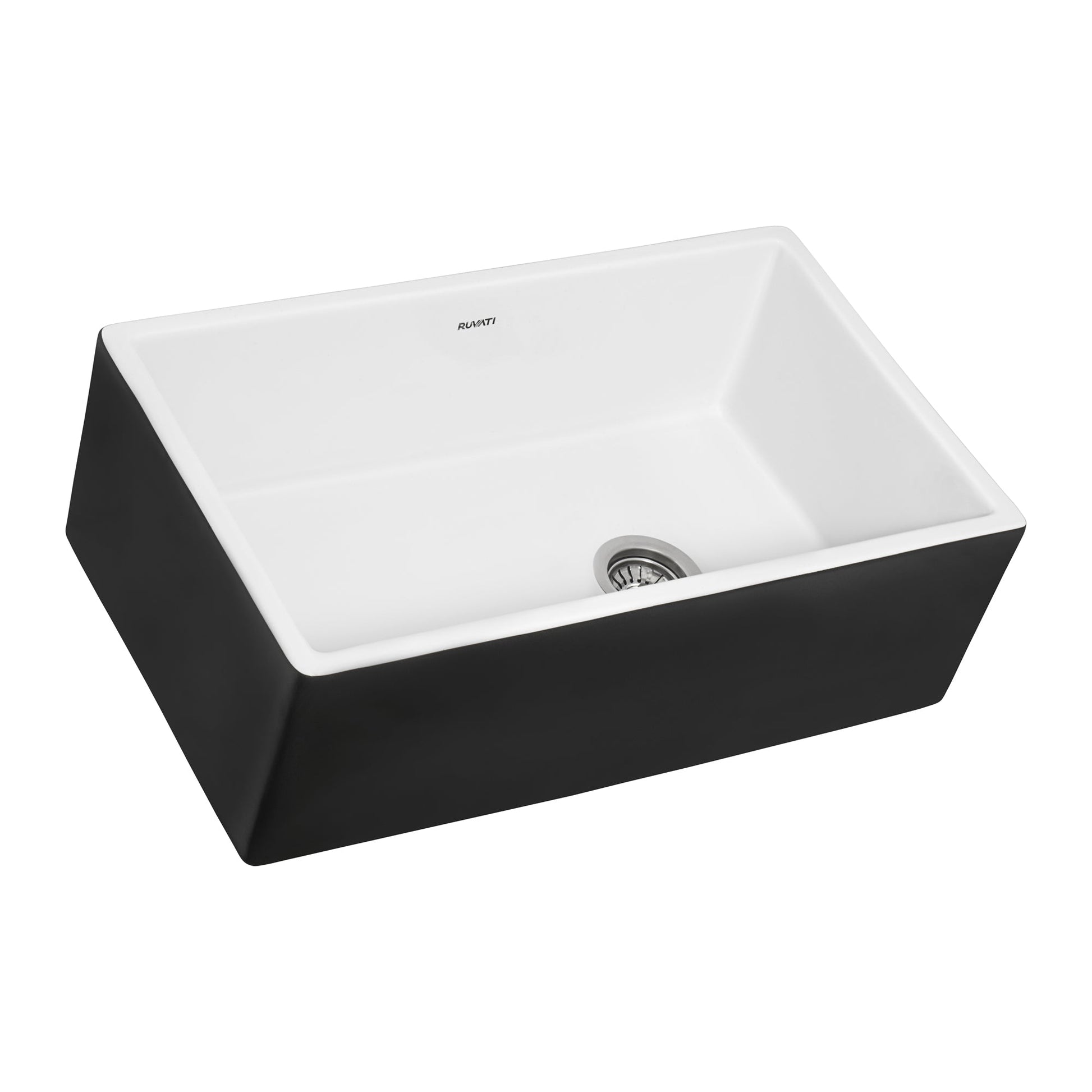 Ruvati Fiamma 30" x 18" Black and White Single Bowl Fireclay Farmhouse Apron-Front Kitchen Sink