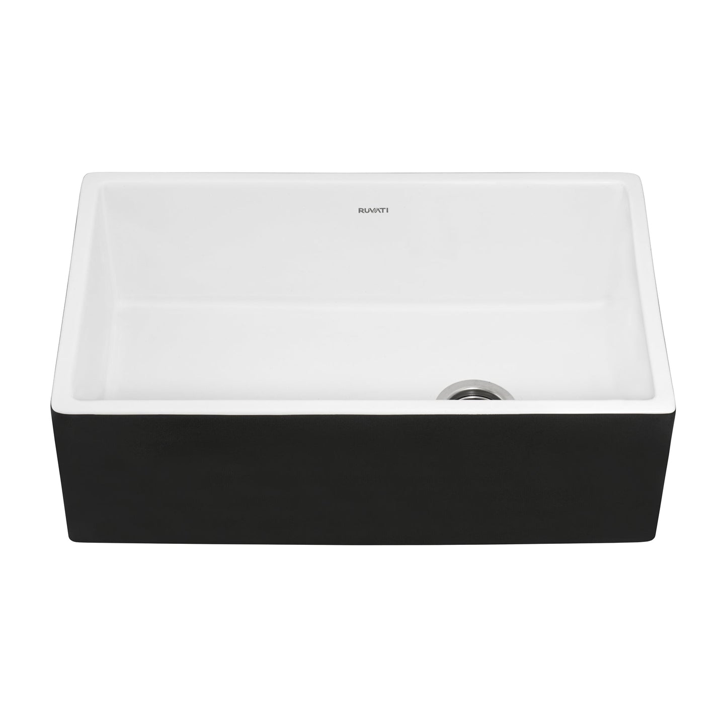 Ruvati Fiamma 30" x 18" Black and White Single Bowl Fireclay Farmhouse Apron-Front Kitchen Sink