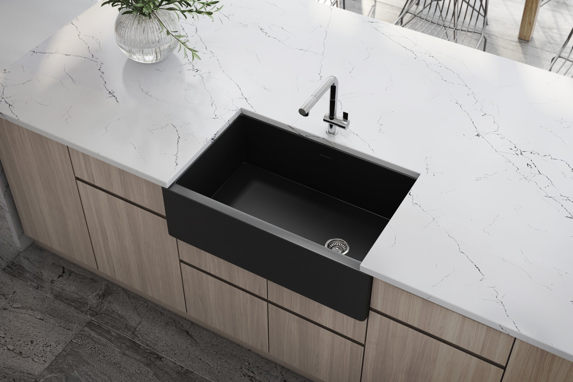 Ruvati Fiamma 30" x 18" Matte Black Single Bowl Fireclay Modern Farmhouse Apron-Front Kitchen Sink