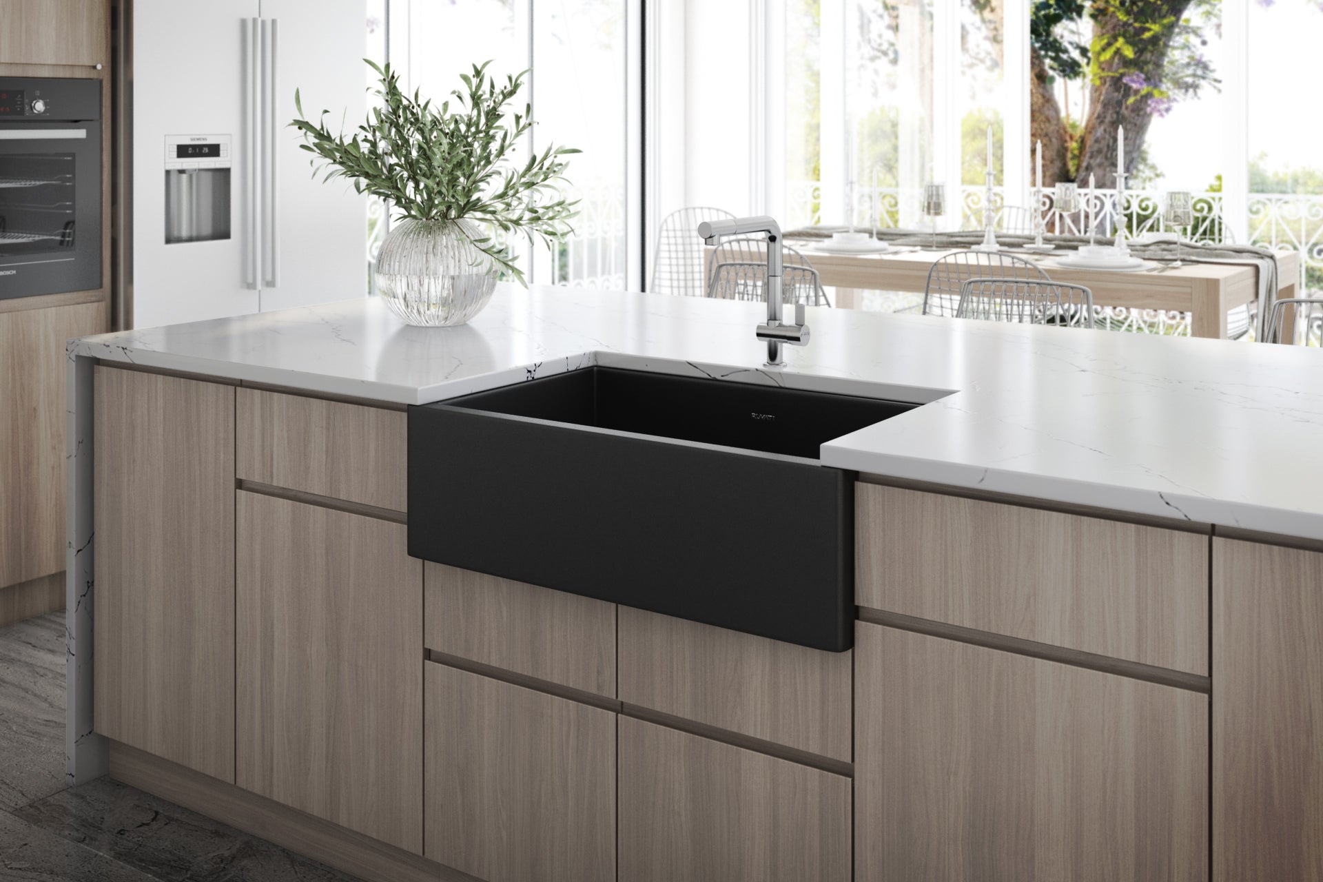 Ruvati Fiamma 30" x 18" Matte Black Single Bowl Fireclay Modern Farmhouse Apron-Front Kitchen Sink