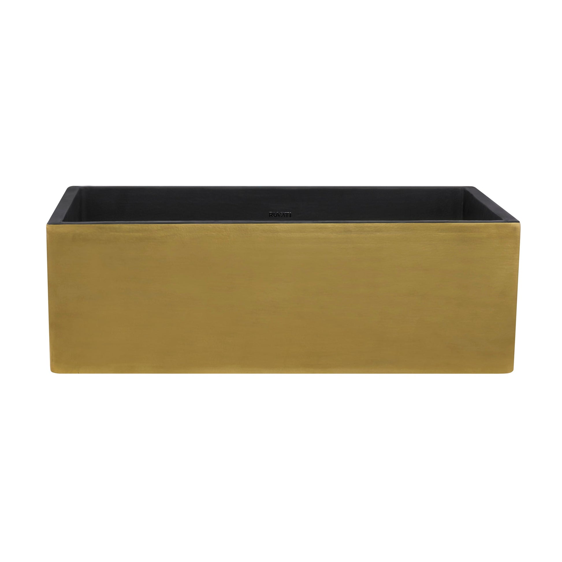 Ruvati Fiamma 30" x 18" Matte Black and Brushed Gold Single Bowl Fireclay Modern Farmhouse Apron-Front Kitchen Sink