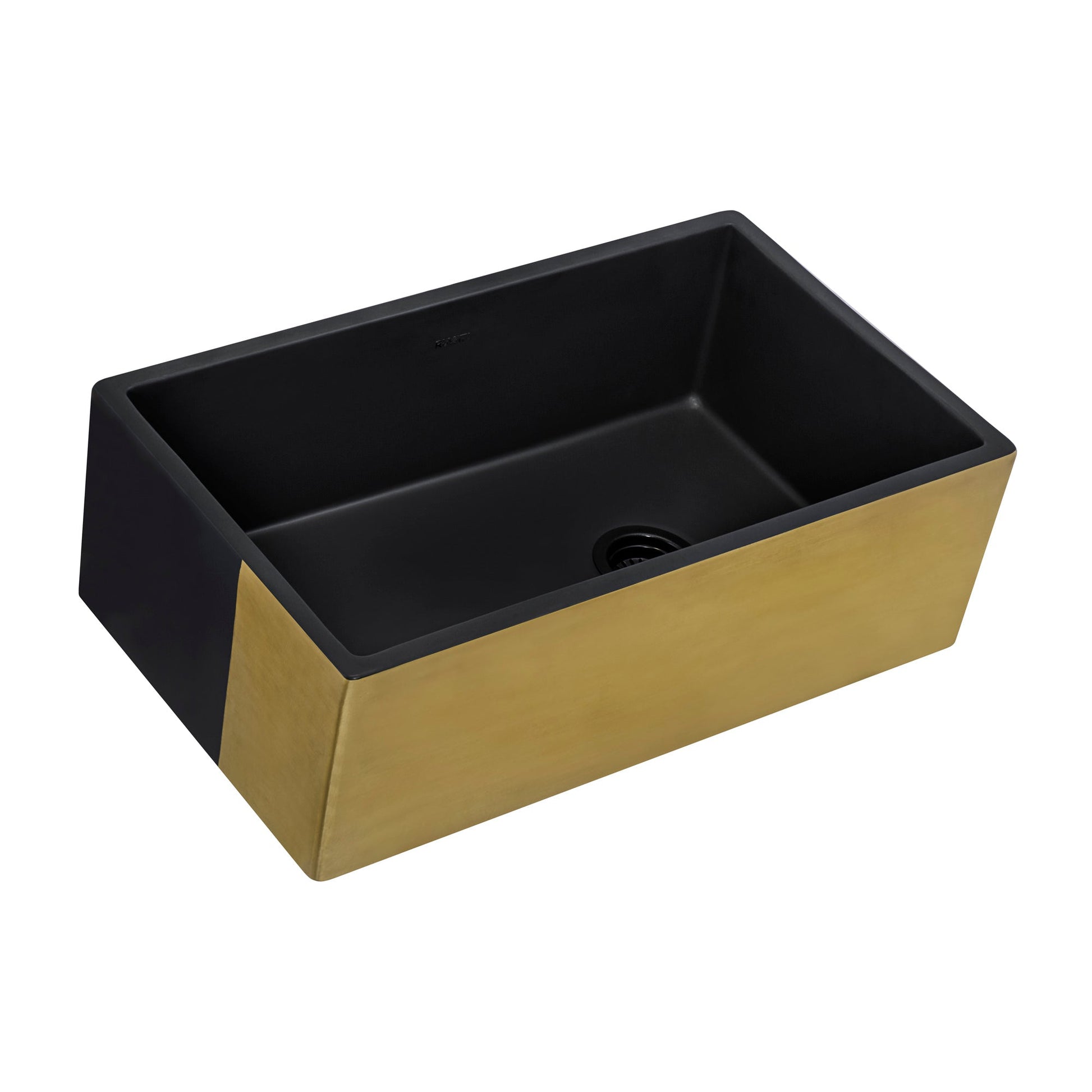 Ruvati Fiamma 30" x 18" Matte Black and Brushed Gold Single Bowl Fireclay Modern Farmhouse Apron-Front Kitchen Sink